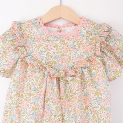 handmade toddler dress frills short sleeves pink flowers spring
