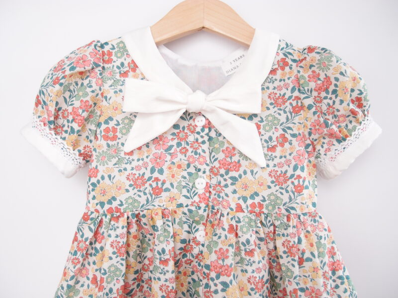 toddler girl handmade dress liberty fabric puff sleeves bow collar summer collection