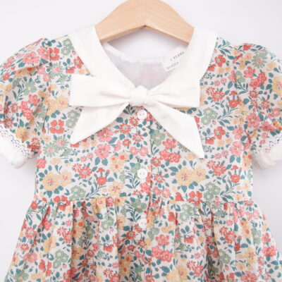 toddler girl handmade dress liberty fabric puff sleeves bow collar summer collection