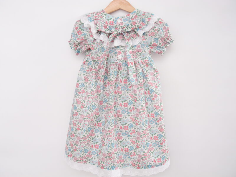 toddler girl dress back with bow ruffle and lace handmade