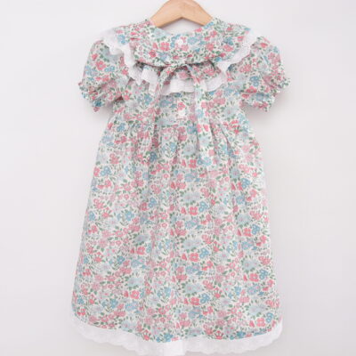 toddler girl dress back with bow ruffle and lace handmade