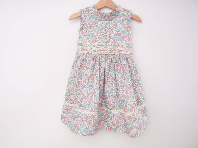 toddler baby girl dress blue flowers pleats and lace