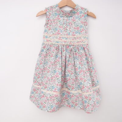 toddler baby girl dress blue flowers pleats and lace