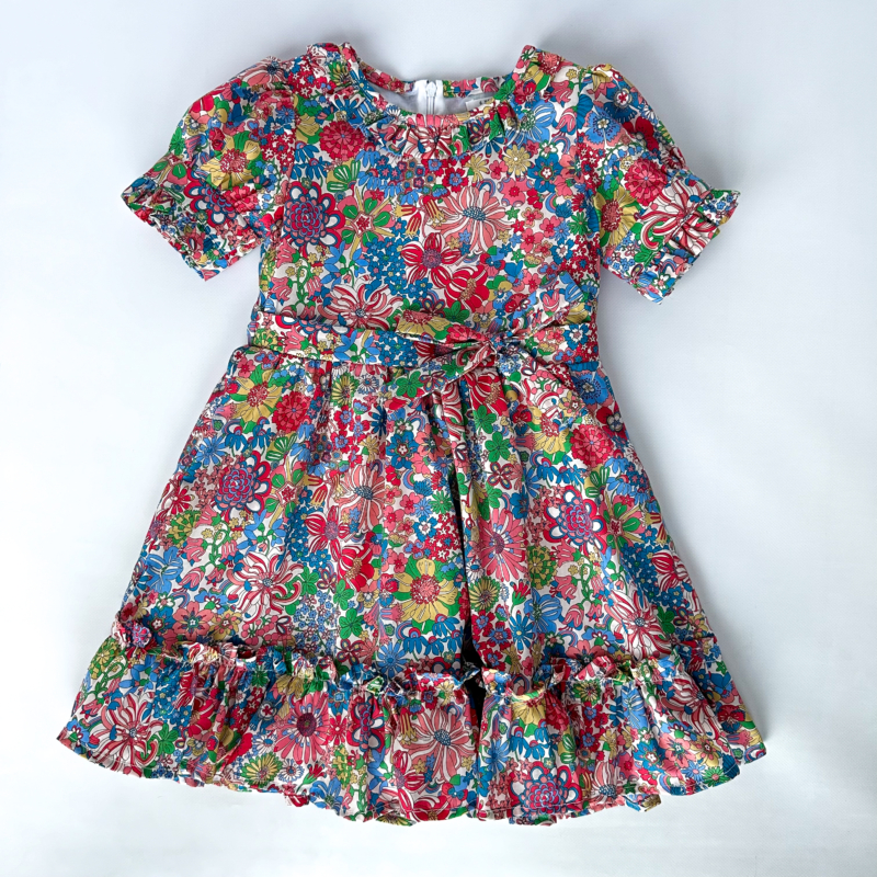 handmade girl dress sewn from liberty cotton rainbow garden