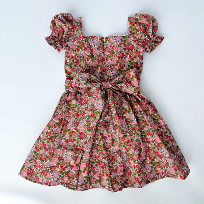bow at the back toddler girl dress red flowers