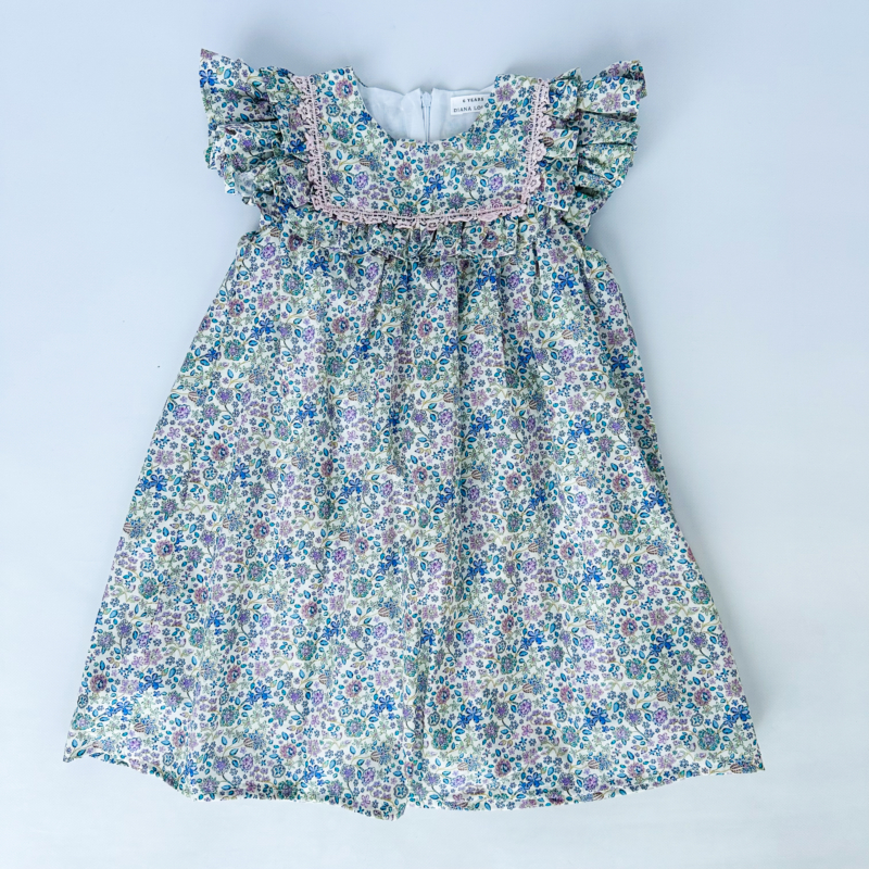 baby doll silhouette girl dress blue flowers liberty cotton