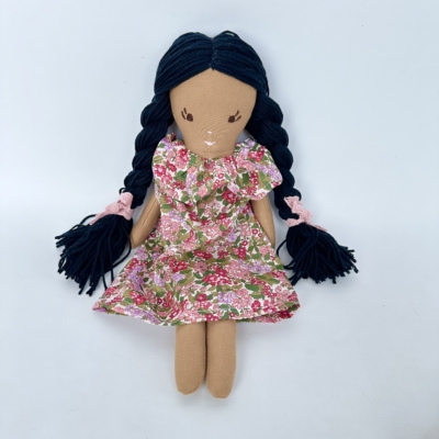 handmade doll brown made with liberty of london fabric