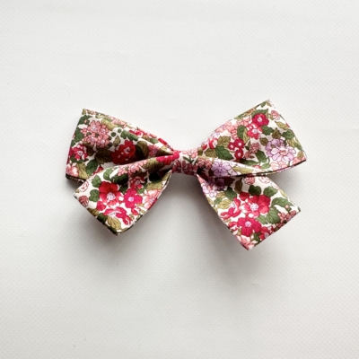 girl hair bow red and pink flowers liberty cotton