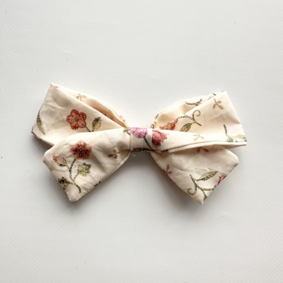 girl hair bow roses on cream liberty cotton