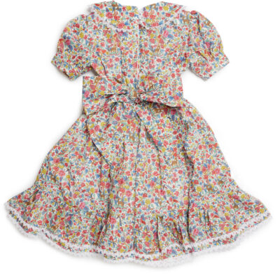 girl dress for winter with bow at the back and collar with lace in liberty print