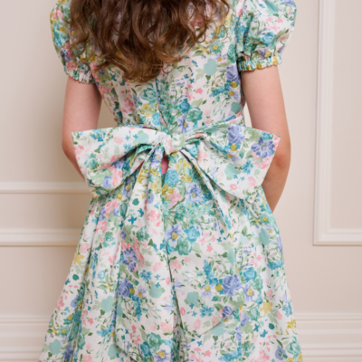 traditional girl floral dress with big bow at the back