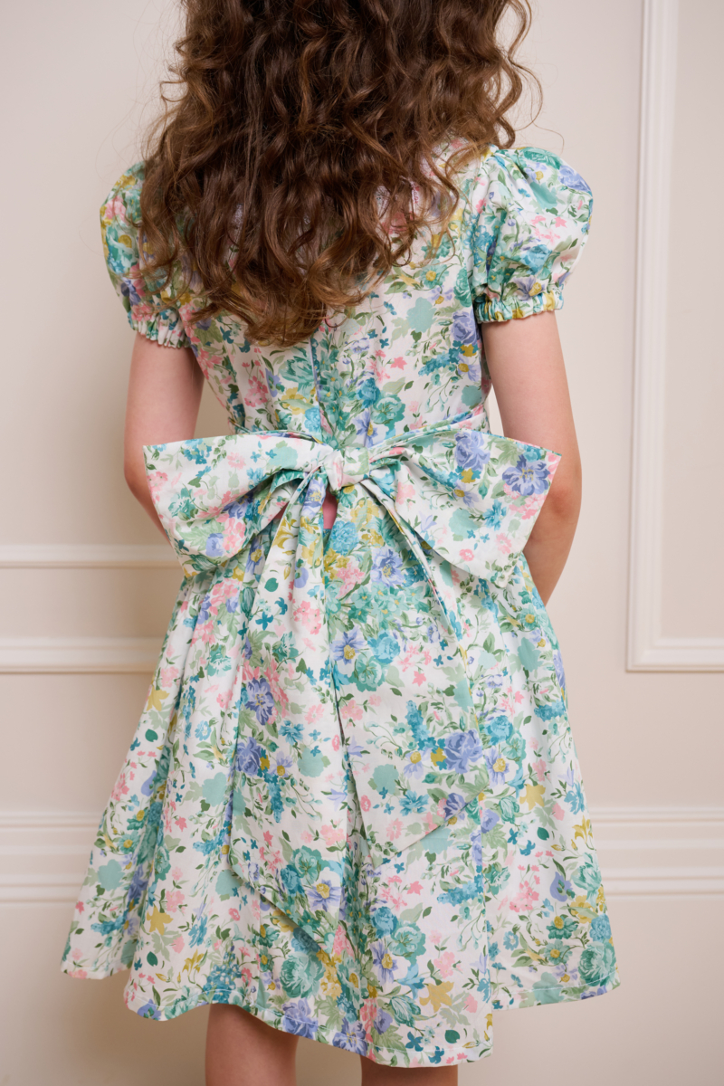 traditional girl floral dress with big bow at the back