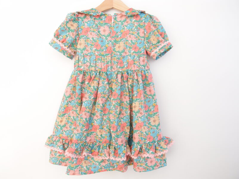 girl dress with ruffles and pink lace handmade liberty fabric
