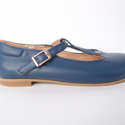 traditional retro leather kid girl shoes blue