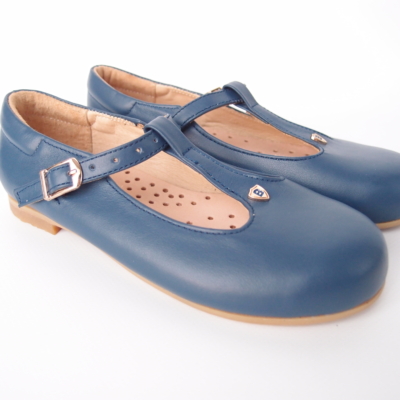 traditional retro leather kid girl shoes blue