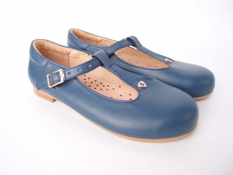 traditional retro leather kid girl shoes blue