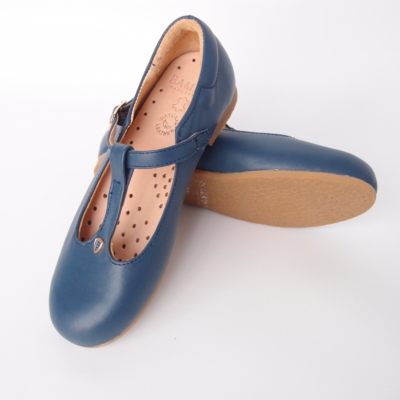 traditional retro leather kid girl shoes blue