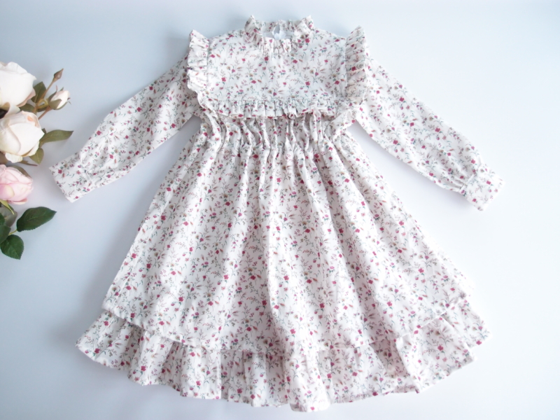 emily girl dress handmade in white liberty cotton emma victoria long sleeves