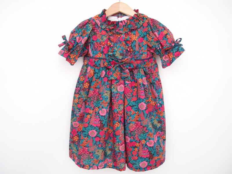 dark floral toddler dress for winter christmas with bows and ruffles liberty fabric
