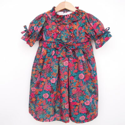 dark floral toddler dress for winter christmas with bows and ruffles liberty fabric