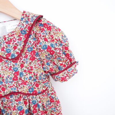 red floral girl dress with collar handmade from liberty fabric