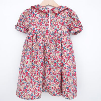 red floral girl dress with collar handmade from liberty fabric